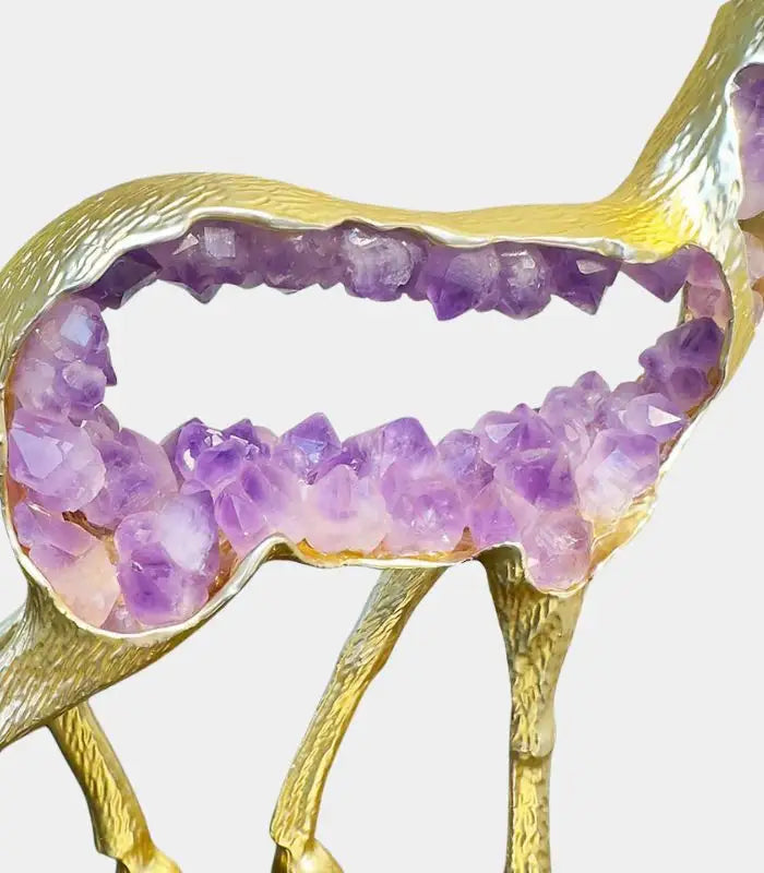 Enchanted Forest Deer Sculpture – Amethyst Crystal & Gold Alloy