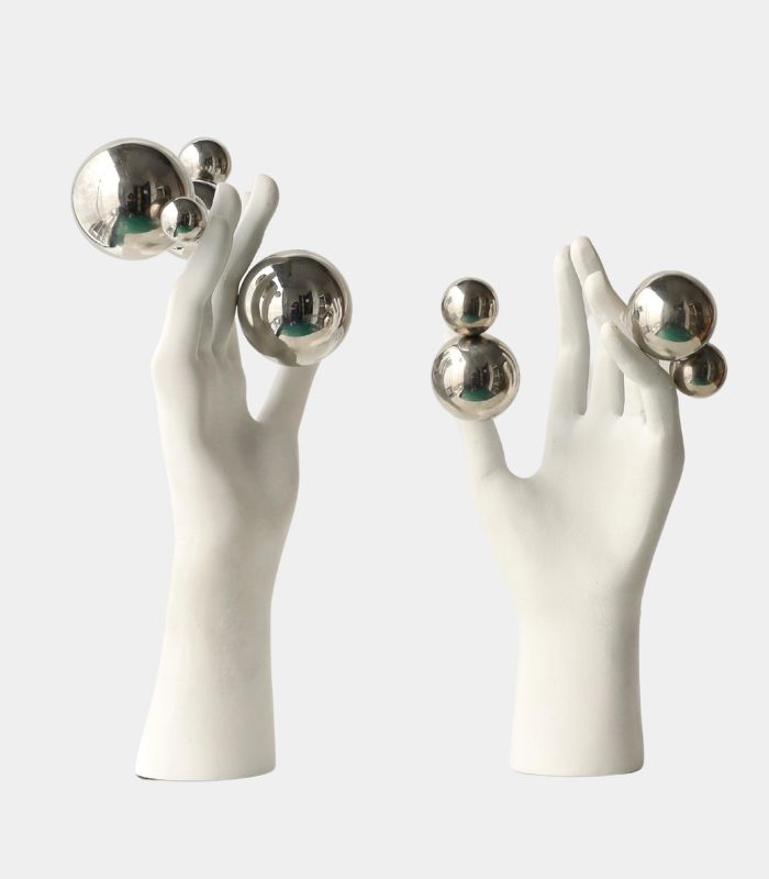 Ethereal Hand Sculpture with Metallic Spheres - Contemporary Art Décor