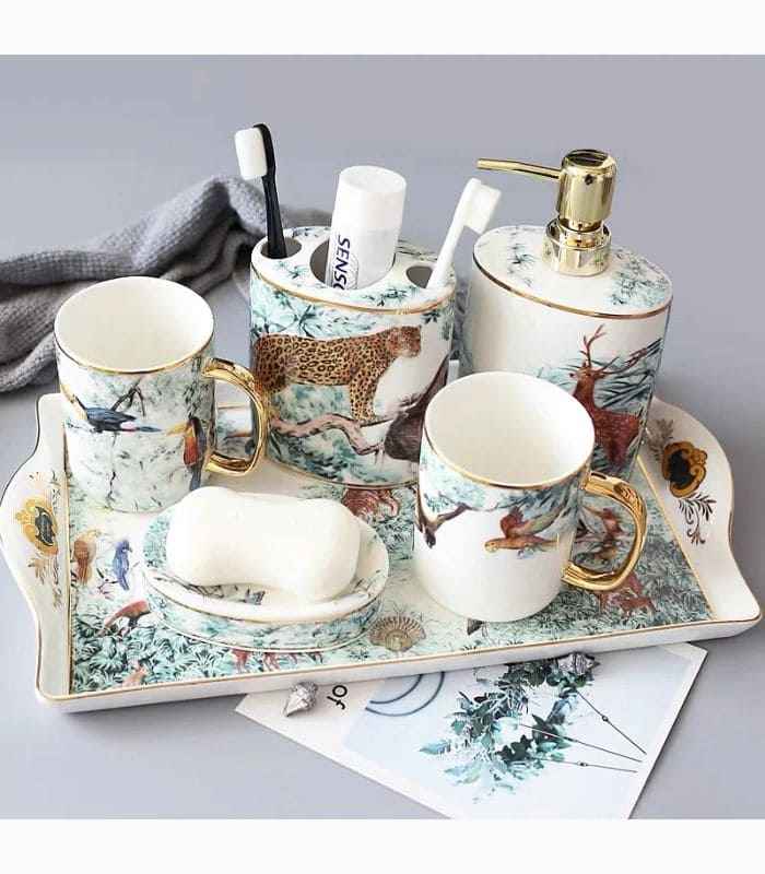 Bathroom Accessories Set Ceramic Bathroom Set Jungle Print