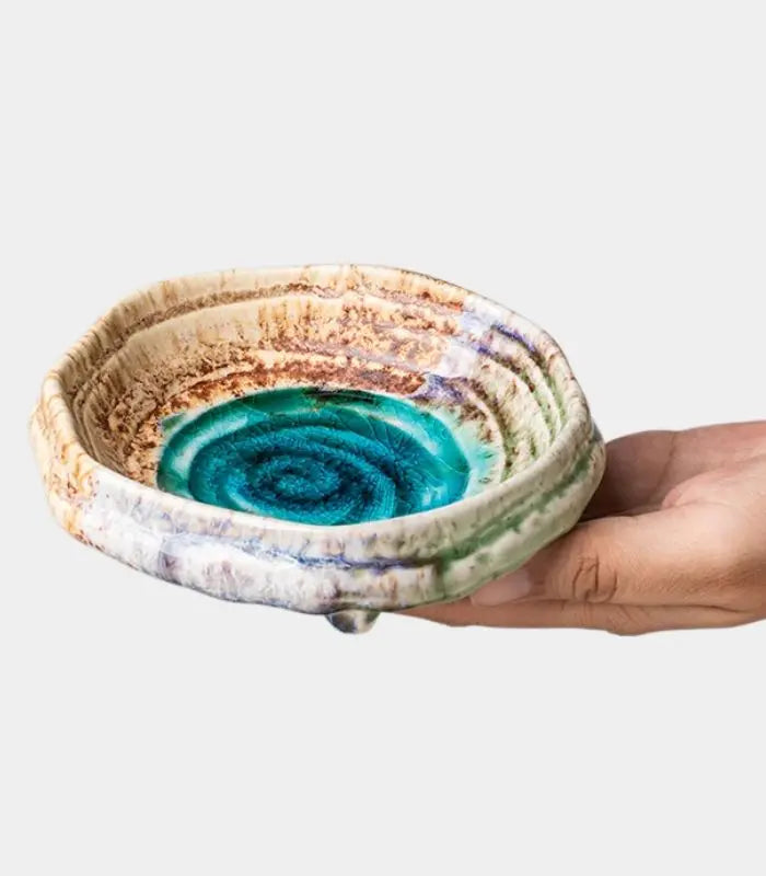 Ice Blossom Handcrafted Ceramic Dipping Dish with Crackle Glaze Finish