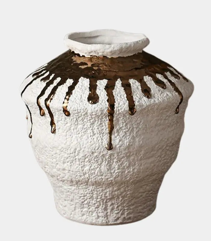 Aureate Ceramic Vase – Handcrafted Golden Drip Design