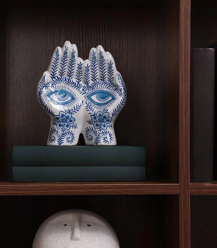 Delicate Porcelain Hand Sculpture Blue and White Decorative Object