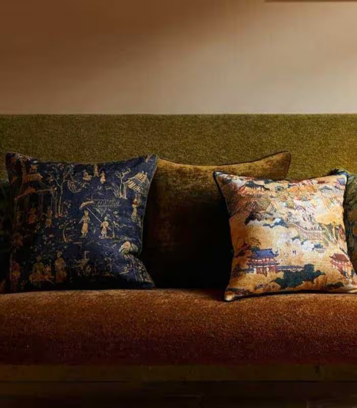 Luxurious Chinoiserie Chenille Cushion Cover - Opulent Gold on Black