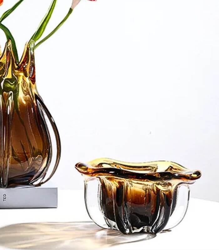 Aurelius Amber Ombré Handcrafted Glass Bowl – Artisanal Petal-Shaped Design 20x10 cm