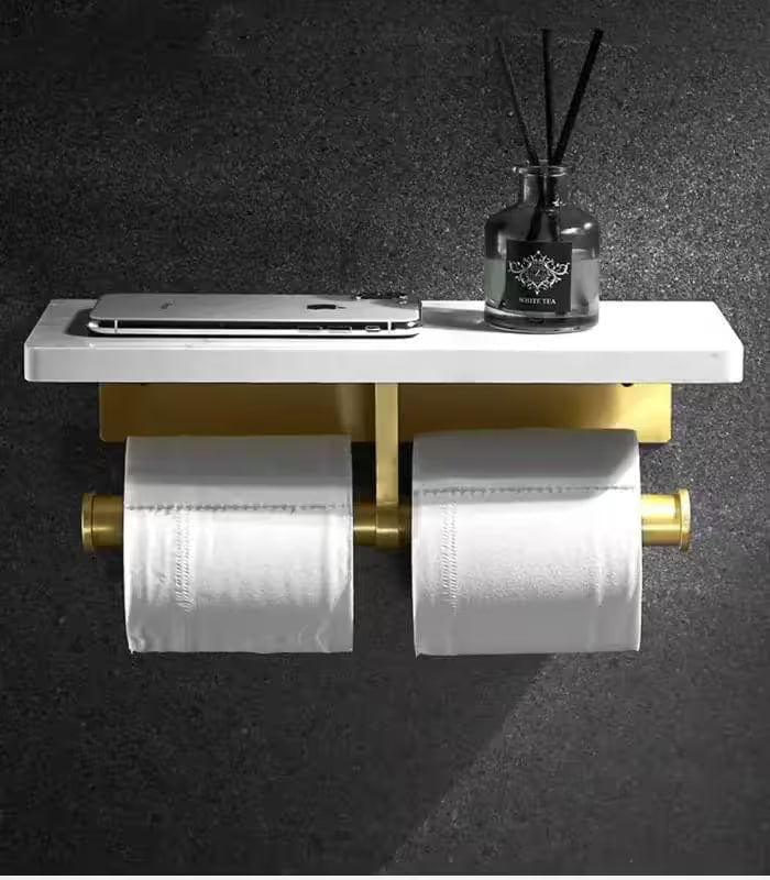 Toilet Roll Holder Wall-Mounted Natural Marble Brushed Gold