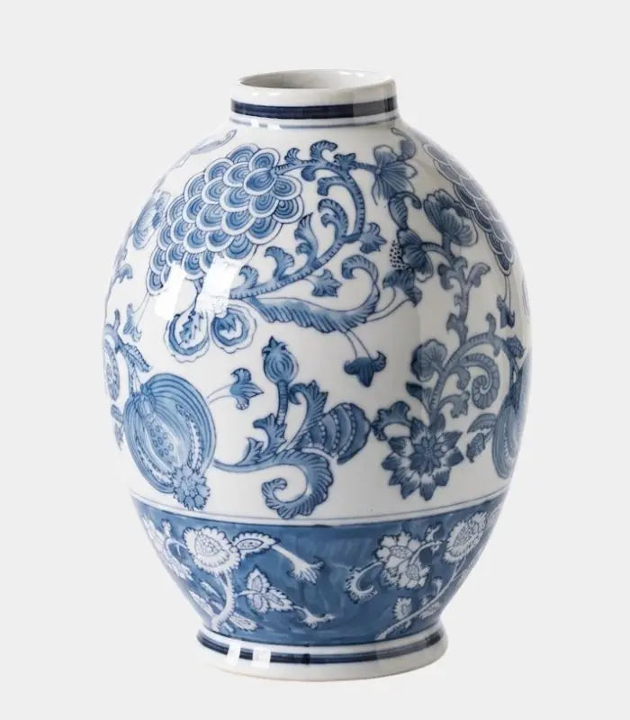 Bellamy Hand-Decorated Porcelain Vase – Blue & White Chinoiserie Floral, Classic Ginger Jar