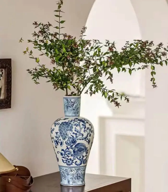 Porcelain Mei Ping Vase - Floral Design Blue and White Large