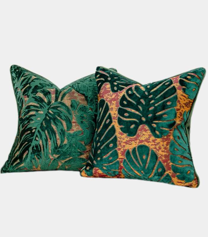 Velvet Floral Garden Cushion Cover Velvet Embroidery Green