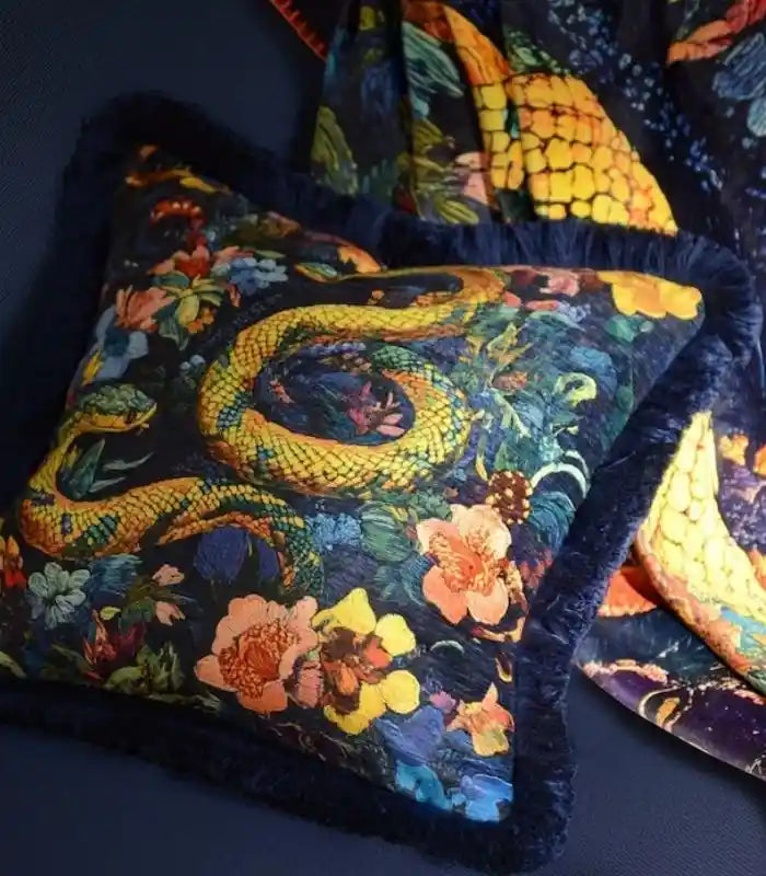 Serpent Garden Decorative Cushion Cover with Fringe Trim 45 cm (18 in)