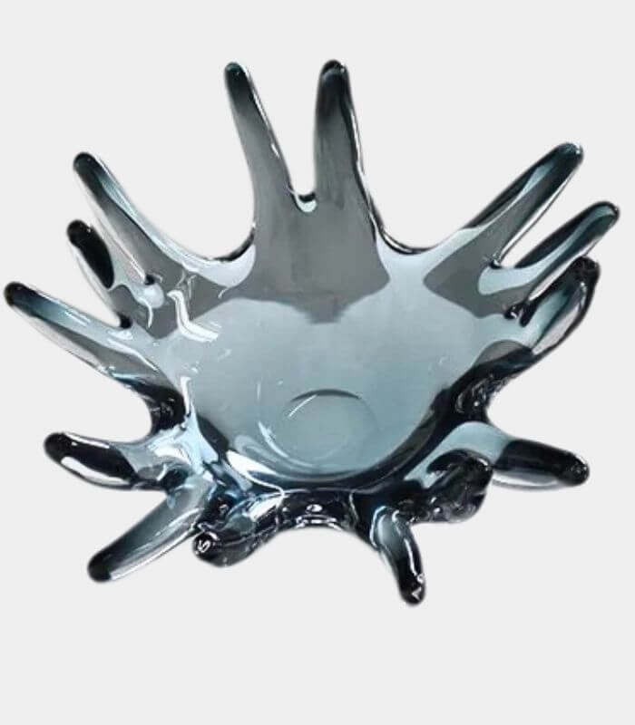 Handcrafted Glass Sculptural Bowl – Elegant Fruit & Decorative Bowl Smoky Blue-Grey 30.5 cm (12.01 in)