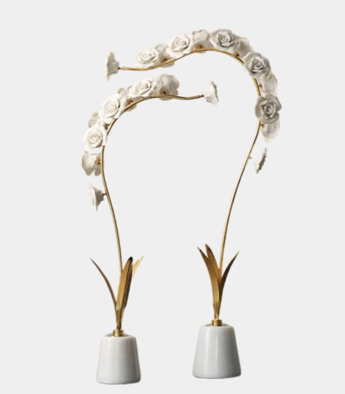 Orchid Stem in Marble Stand Sculpture Porcelain