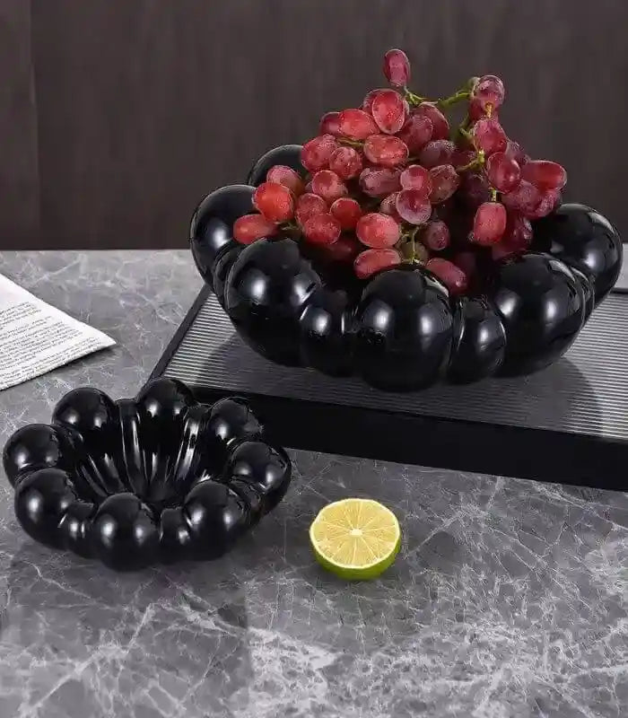 Blossom Elegance Ceramic Fruit Decorative Bowl Handcrafted Black