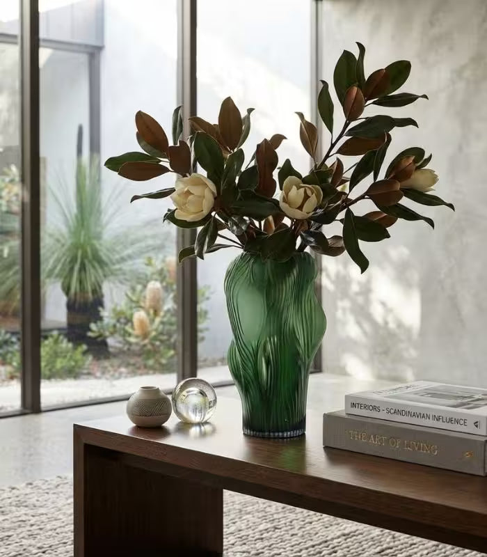 Sylvane Sculptural Glass Vase | Frosted Green Ribbed Decorative Vessel 30 cm / 11.8 in
