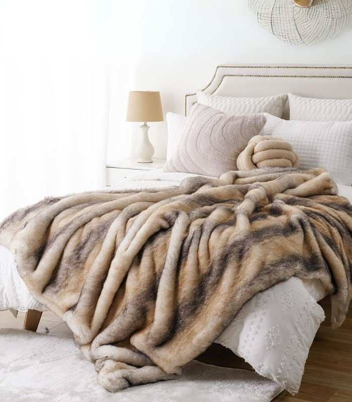 Plush Faux Fur Blanket Throw Cream - Golden Fawn