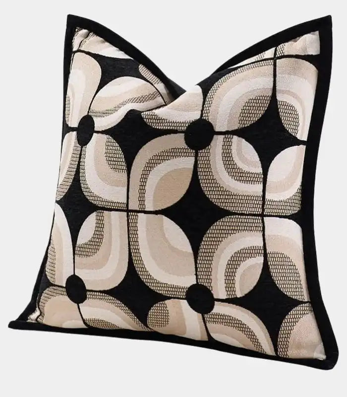Modern Geometric Woven Cushion Cover - Black and Beige