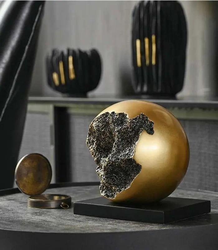 Molten Meteorite Sculpture - Captivating Spherical Desk Art