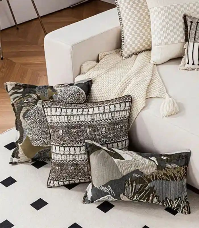 Abstract Terrain Cushion Cover – Jacquard Woven Design