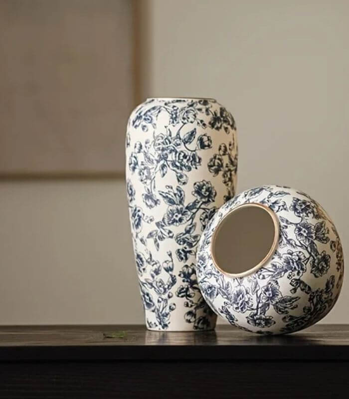 Blue Willow Vintage Style Ceramic Vase - Traditional Floral Collection