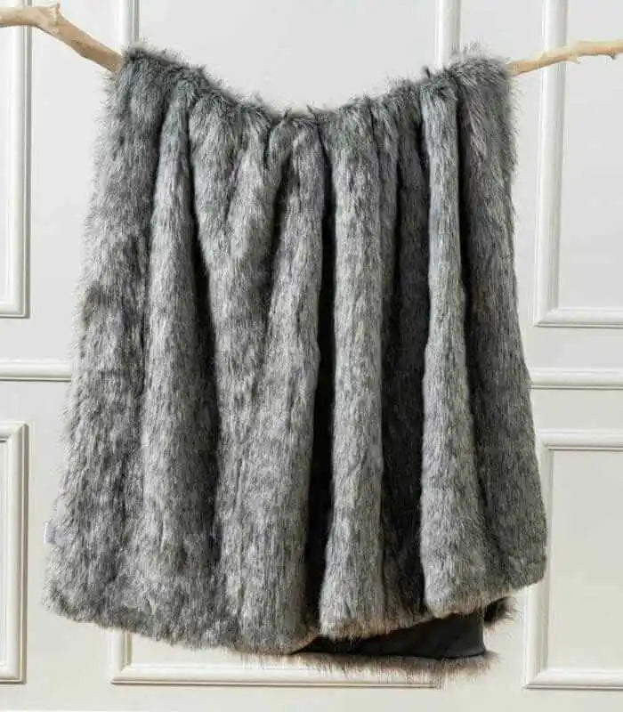 Faux Fur Throw Blanket Soft Thick Grey