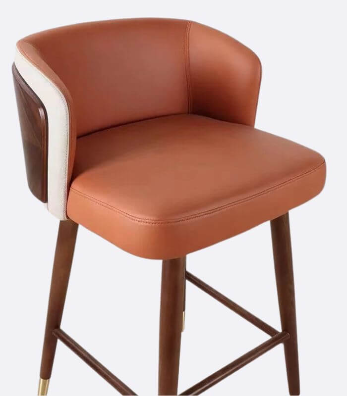 Hollyfield Modern Leather Bar Chair Terra Cotta Brown & White Wood