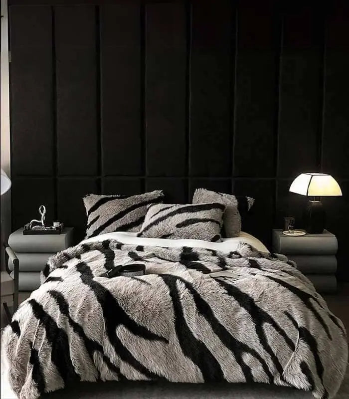 Plush Faux Fur Tiger Stripe Throw Blanket Grey & Black
