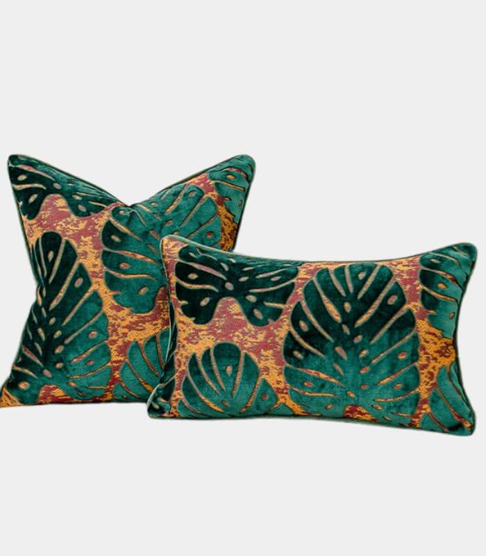 Velvet Floral Garden Cushion Cover Velvet Embroidery Green