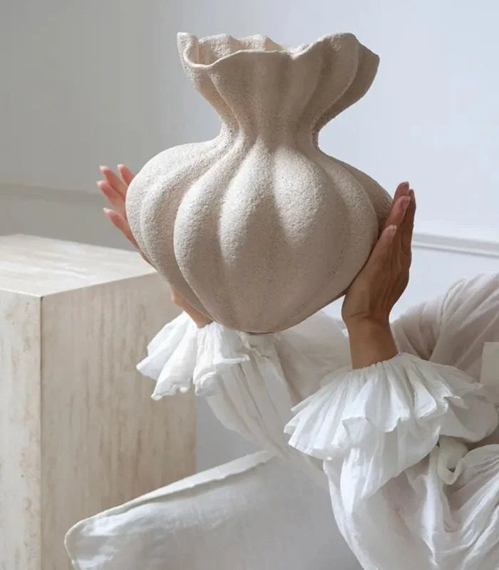 Delmara Handcrafted Tabletop Vase Large Textured Ceramic 34 cm