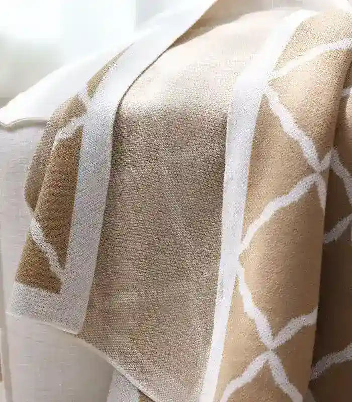 Knitted Throw Blanket - Acrylic, Available in Sand Beige and Slate Grey