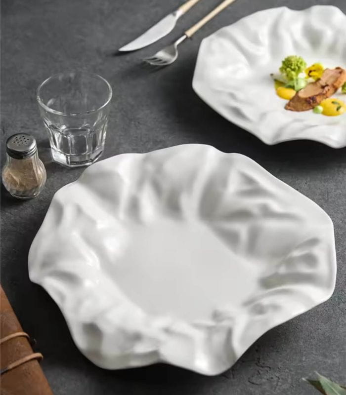 White Ceramic Dining Plate Textured