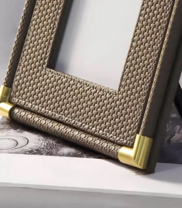 Textured Leather Photo Frame – Metallic Corner Accent Design