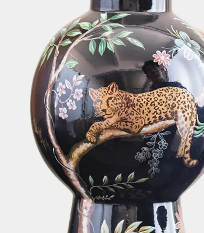 Savanna Noir – Hand Painted Porcelain Vase with Botanical Motifs
