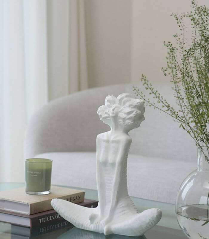 Modern Decorative Sculpture Meditation Decorative Sculpture - White Resin Art 32 cm
