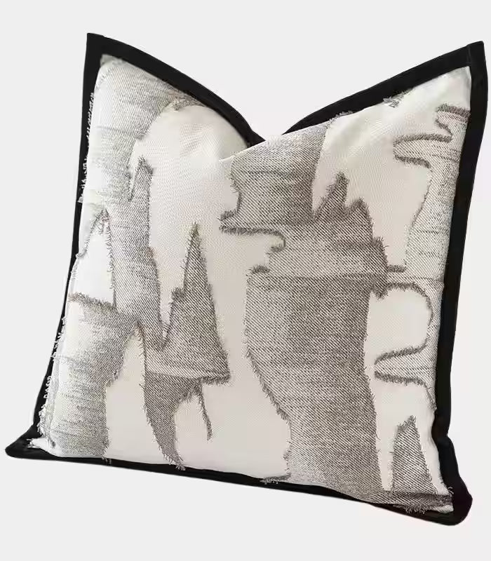 Abstract Brushstroke Cushion Cover – Embroidered Design Cream