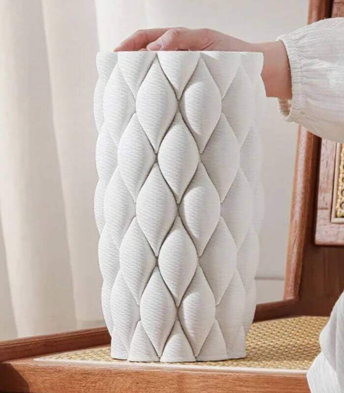 Artisanal 3D Printed Quilted Ceramic Vase - Modern Geometric Design 26.4 cm