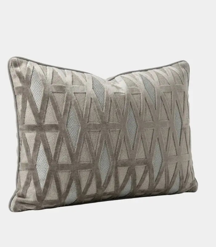 Thessaly Velvet Jacquard Cushion Cover – Geometric Grey Triangle Pattern, 2 Sizes
