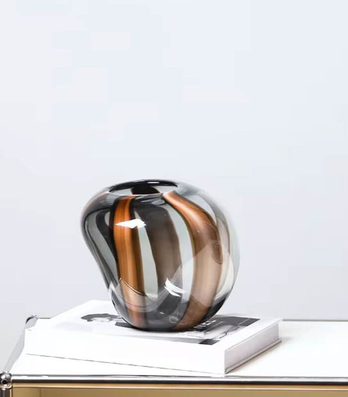 Brown Ribbon Glass Tabletop Vase – Handcrafted | 3 Sizes Available
