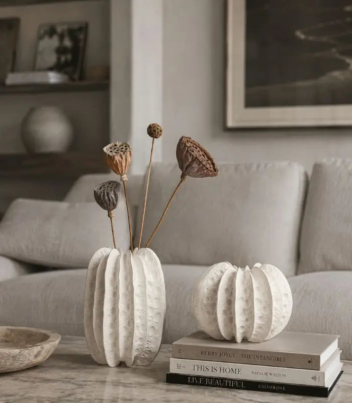 Onda Handcrafted Ceramic Vase – Rippled Texture in Cream