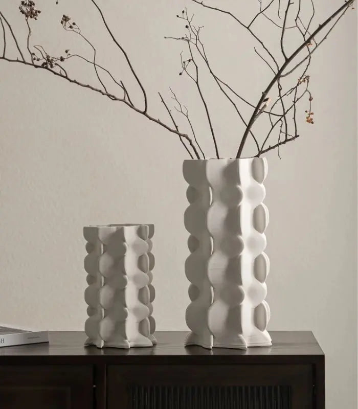 Mirabelle White Ceramic Vase – Contemporary Scalloped Design