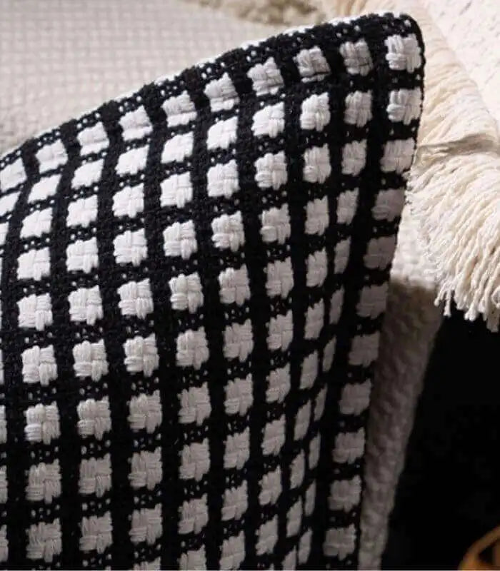 Black & White Checkered Cushion Cover – Woven Elegance (45 cm or 18 in)