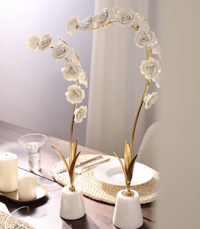 Orchid Stem in Marble Stand Sculpture Porcelain