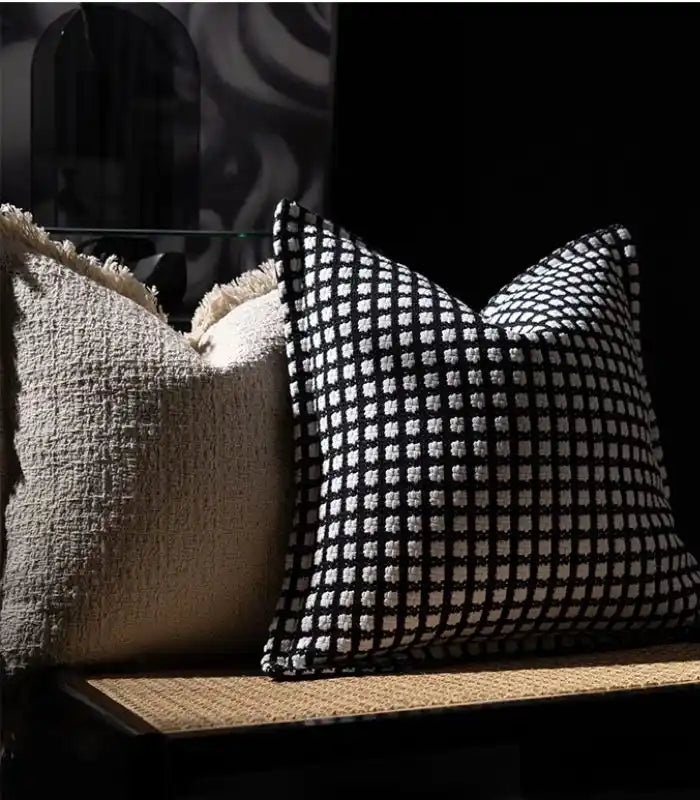 Rustic Elegance Woven Linen Cushion Cover with Fringe Trim 45x45cm