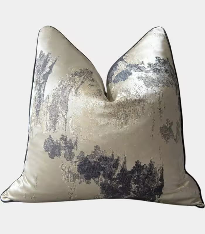 Ethereal Brushstroke Accent Pillow Cover | Handcrafted Metallic Detail Cushion