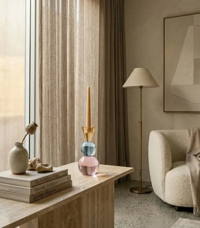 Stacked Sphere Crystal Glass Taper Candle Holder 18 cm