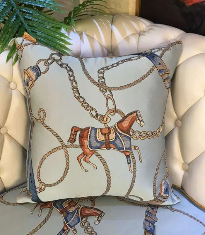 Buckle Throw Cushion Cover Blue Pillow Cover 45x45 cm Satin