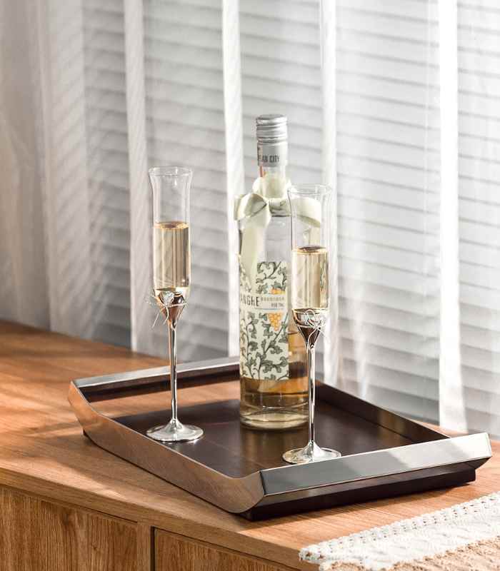 Modern Walnut Tray 304 Stainless Steel Rectangular