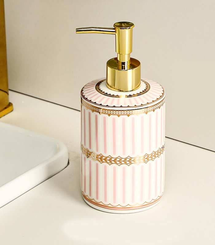 Flüssigseifenspender Keramik Lotionpumpe Rosa & Weiß 18 cm