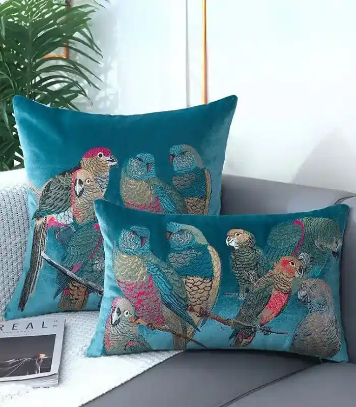 Parrots of Caribbean Cushion Cover Embroidered Decorative Velvet Pillow Case 45x45 cm