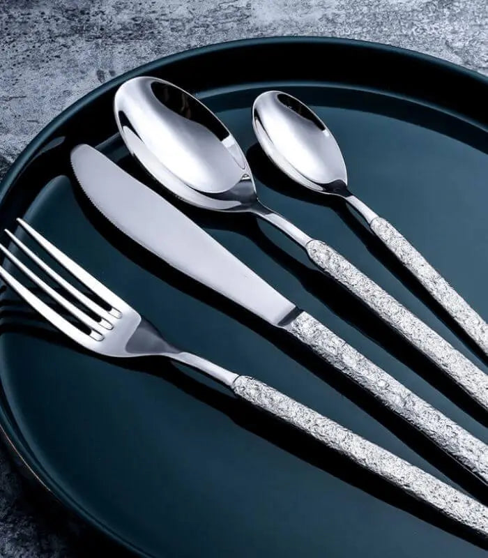 24 pc Cutlery Set Stainless Steel Hummered Handle Gold