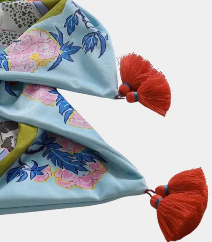 Tropical Bazaar Monkey Cushion Cover Decorative Cushion with Tassel Accents Blue