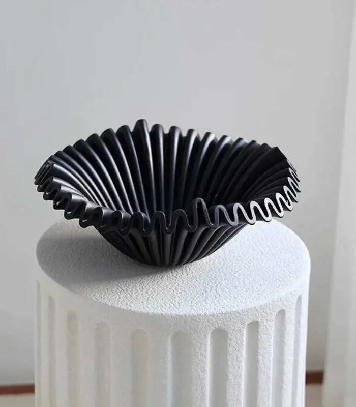 Decorative Fruit Bowl Ruffle Black Resin 30 cm
